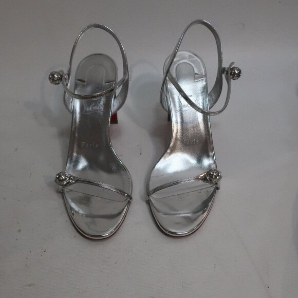 Authentic Christian Louboutin Atmospheria 85-Crystal Silver Strap Heel 39 US/8.5 - Picture 3 of 16